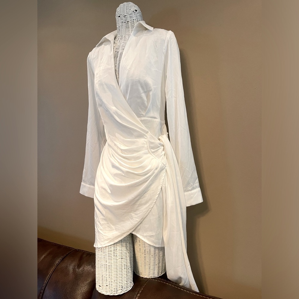 Sophie Draped Mini Dress in White Satin